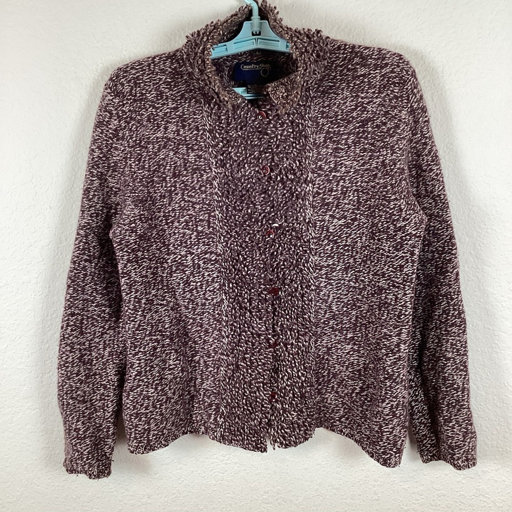 Country Shop Womens Sweater Sz L Long Sleeve Cardigan Soft Lambs Wool Excellent